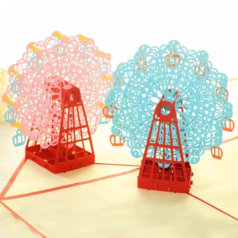 3D Pop Up Ferris Wheel New Year Thank You Greeting Cards