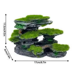 Large Mossed Mountain View Aquarium Hideout - Submersible Resin Decoration (Green)