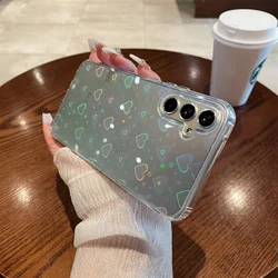 Laser Gradient Love Heart Clear Phone Case - Cute Protective Cover for S23 Plus (Clear)