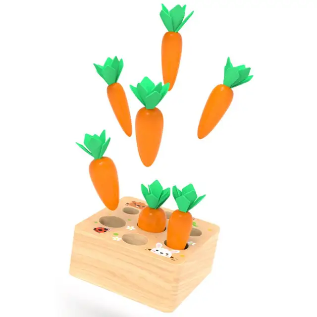 Toys for 1 YearOld Baby Pull Carrot Set Wooden Toy Shape Size Matching Puzzle Wood Game Educational Toys for Children 4