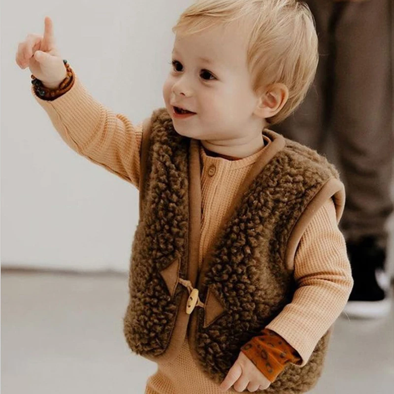 Baby Boys Vest New Winter Kids Clothes Sleeveless Cardigan Brand Girls Jacket Cotton Infant Fur Coat Casual Cute Warm Outwear