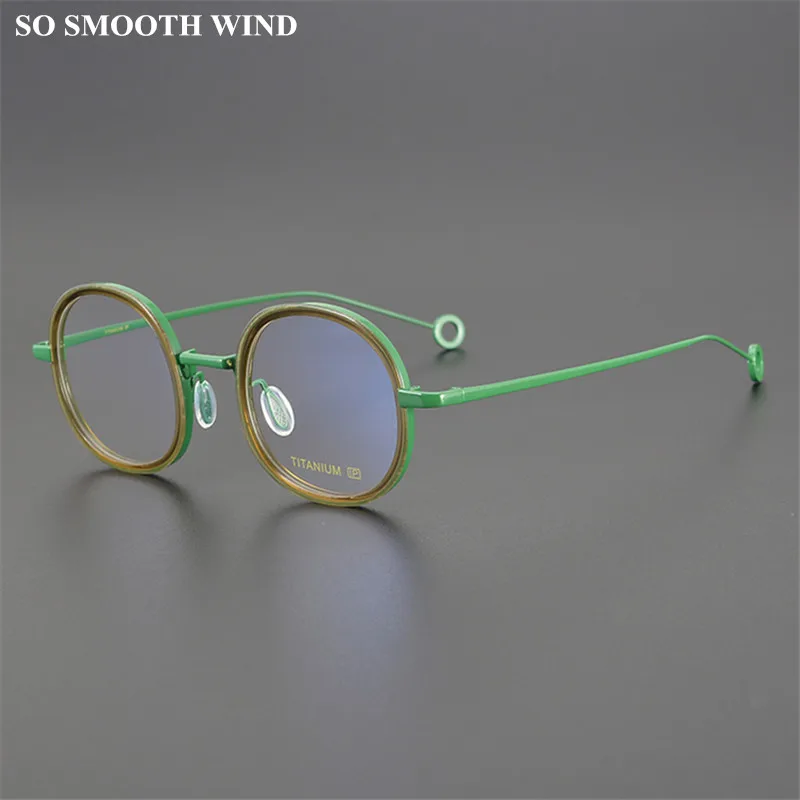 

Japanese Style Titanium Acetate Glasses Frame Men Round Prescription Eyeglasses Women Optical Myopia Blue Light Eyewear Oculos