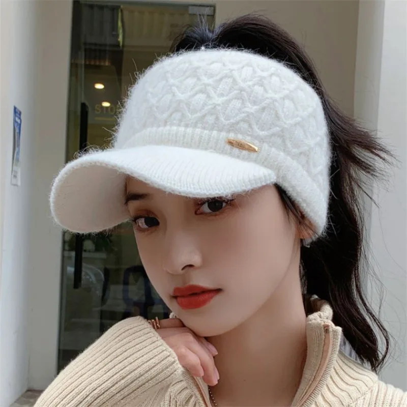 VisorHatsForWomen2022NewWinterWarmEmptyTopKnittedHatsSport