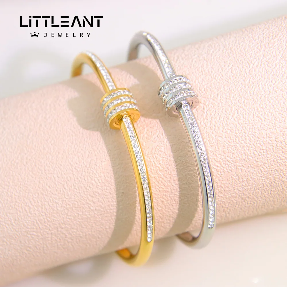 

High Grade Zirconia Cuff Bracelet Stainless Steel Luxury Sliver Gold Color Elegant Women Bangles for Wedding Birthday's Party