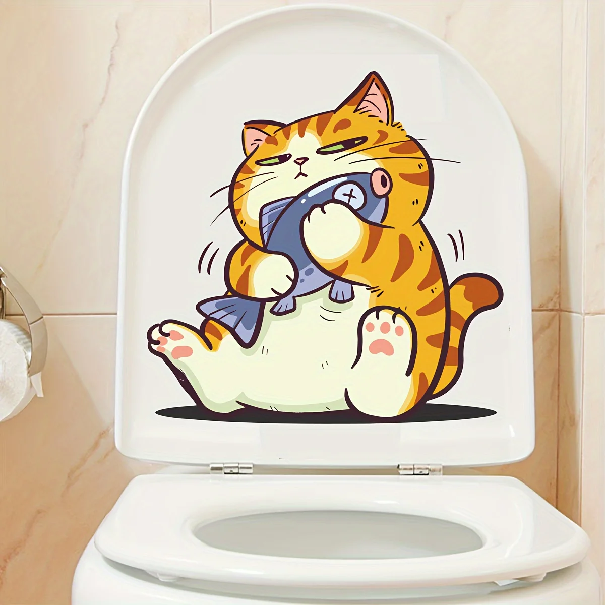 Kitten Wall Stickers Cat Touching Fish Bathroom Toilet Living Room Cabinet Decal
