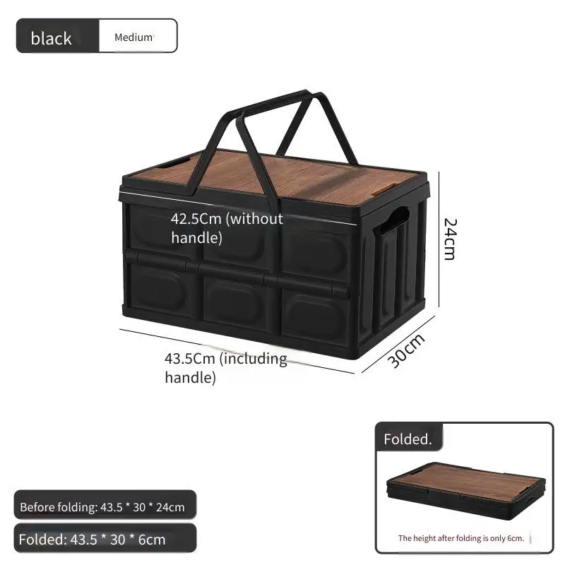 1pc 43.5cm*30cm*24cm Outdoor Camping Storage Box Camping Wooden Lid Storage Box Car Trunk Organizer Picnic Folding Box