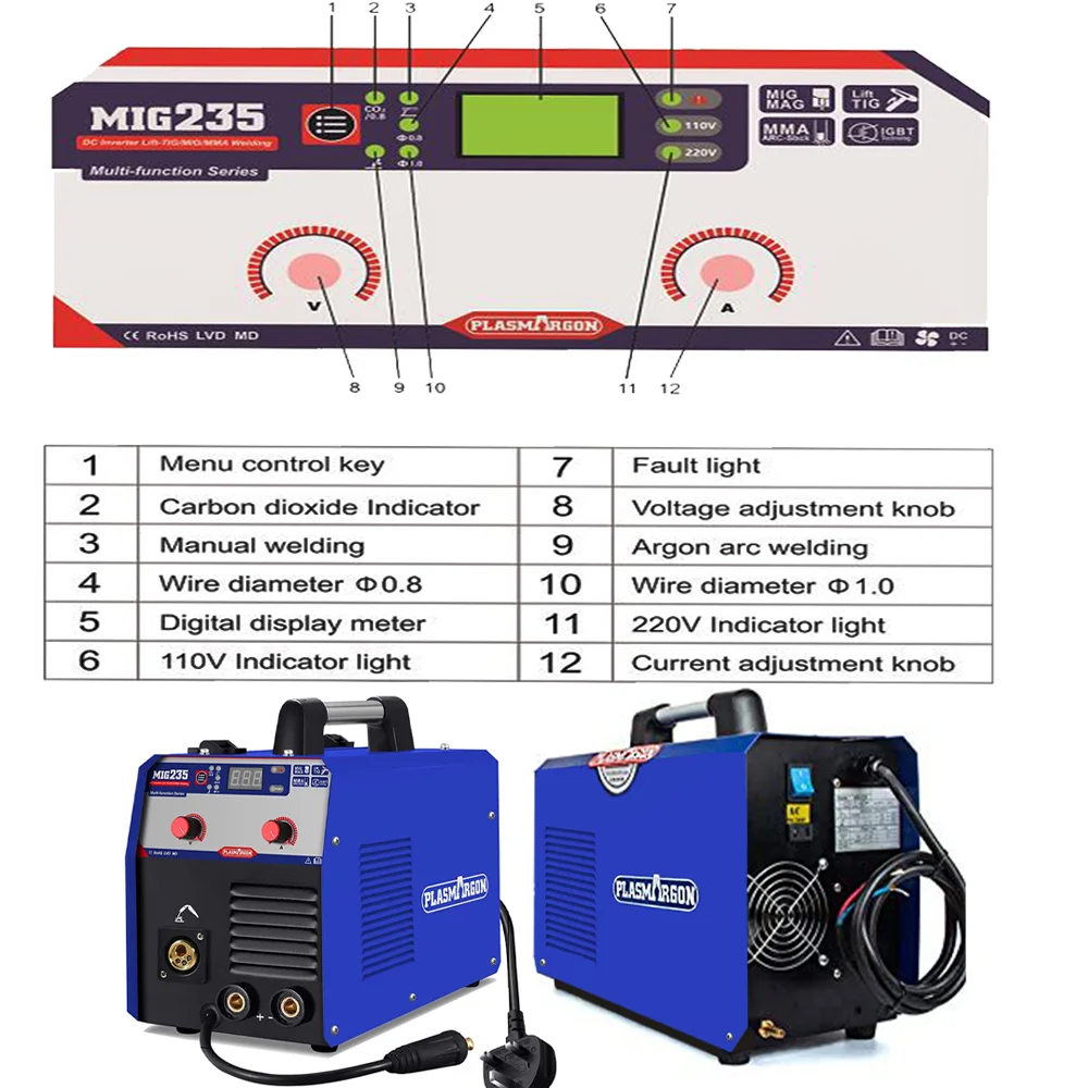 Plasmargon Mig Welder Semi-Automatic  Welding Machine 4 in 1 MIG/LIFT TIG/MMA  IGBT Inverter MIG welder Gas Gasless MIG Welding 3