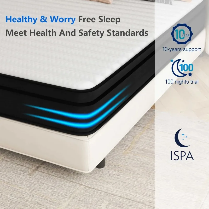 Queen Mattress, 10 Inch Memory Foam Hybrid Mattress in a Box, Individual Pocket Spring Mattress for Pressure Relief 5