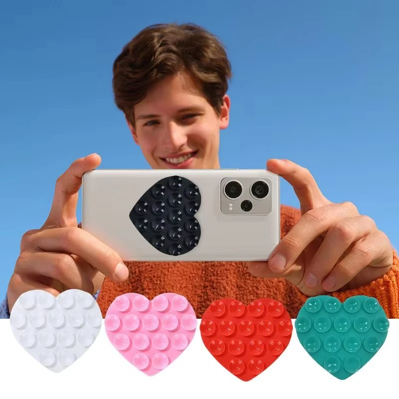 Heart Suction Cup Phone Stand - Sticky Silicone Grip Holder