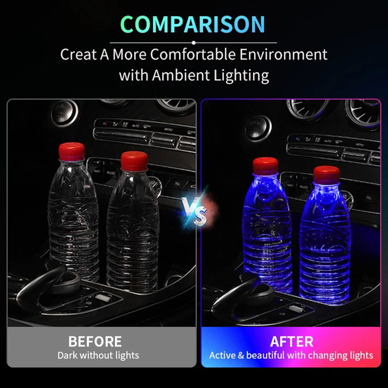 7색 LED 자동차 컵홀더 라이트 발광 코스터 물컵 패드 시트 FR 이비자 타라코 아로나 아테카 알함브라 자동차 액세서리