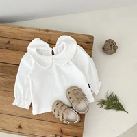 Spring And Autumn Newborn Baby Girls Baby Tee Cotton O-neck Floral Sweet Travel Solid Long-sleeved Korean Fashion Soft Casual 4