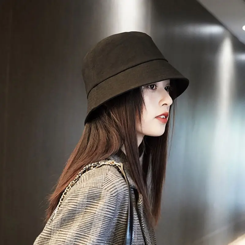 Chapeaux de soleil en coton doux de couleur unie, chapeau seau pliable noir, couvre-chef de rue, casquette de pêcheur d'extérieur pour hommes et femmes_voghion.com