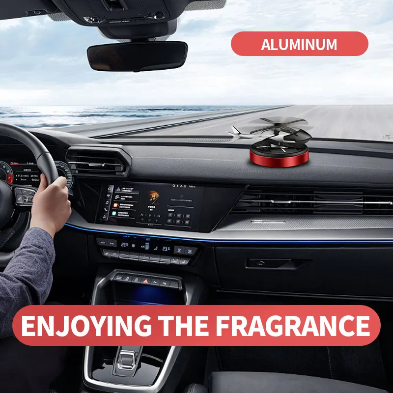 Solar rotating car mounted aircraft fragrance creative helicopter car mounted fragrance perfume accessories（ red）