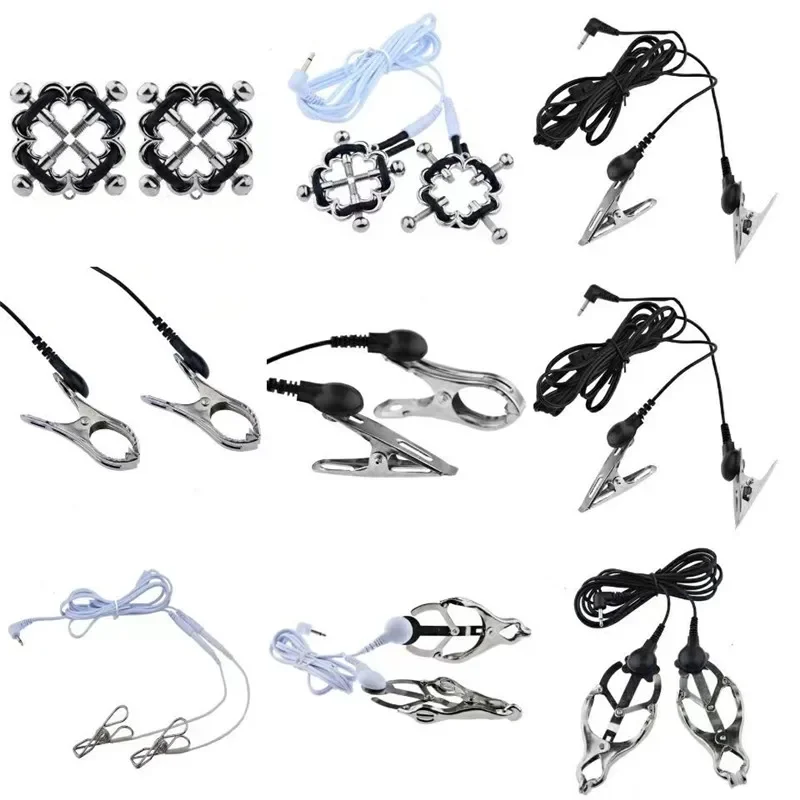 Electric Sex Toys Labia Clip Electric Shock Breast Clips Masturbation Pulse Massage Nipple Clamps Sex Toy Physical Therapy