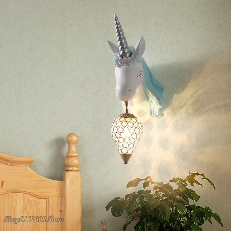 Nordic Simple Lovely Unicorn Led Wall Lamp Bedroom Bedside Lamp Girl Pink Creative Room Sconce Wall Lights Cartoon Unicorn