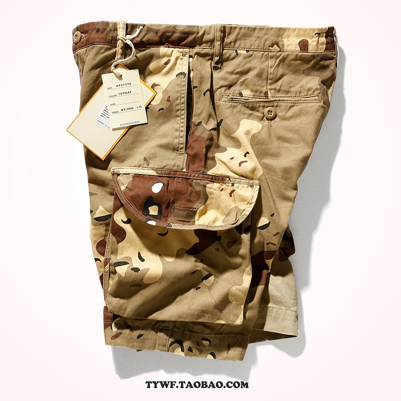 남성용 모래 사막 정글 위장 패턴 반바지, 레트로 아메리칸 코튼 하프 팬츠, 청년 캐주얼 스트레이트 작업복, 여름
