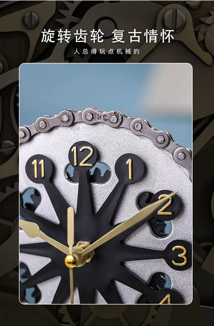 Description Picture 3 of itemVintage Rotating Gear Clock Ornament Antique Style Desktop Clocks Living Room Modern Table Decoration Home Vintage Room Decor