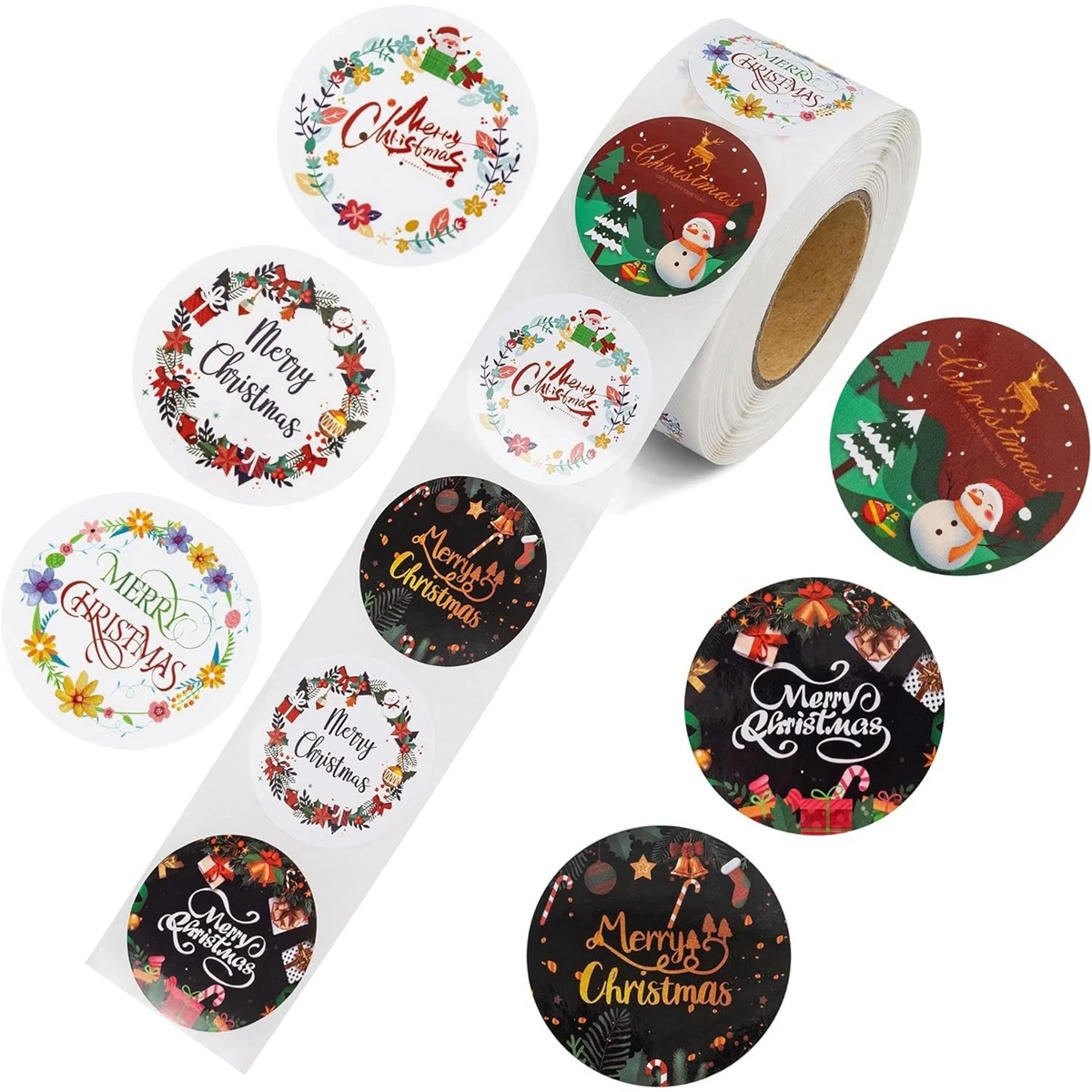 500 Stück 2,5 cm Weihnachtsaufkleber für Umschläge, runde Frohe Weihnachten-Aufkleber, 8 Designs, Weihnachtsgeschenk, Dekor-Aufkleber – Detail 15