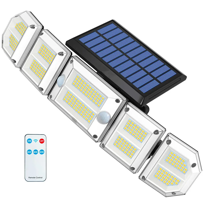 

Solar Motion Sensor Lights Outdoor Security Lights with Remote Control 5 Rotatable Heads 300 LED 7500K IP65 Waterproof