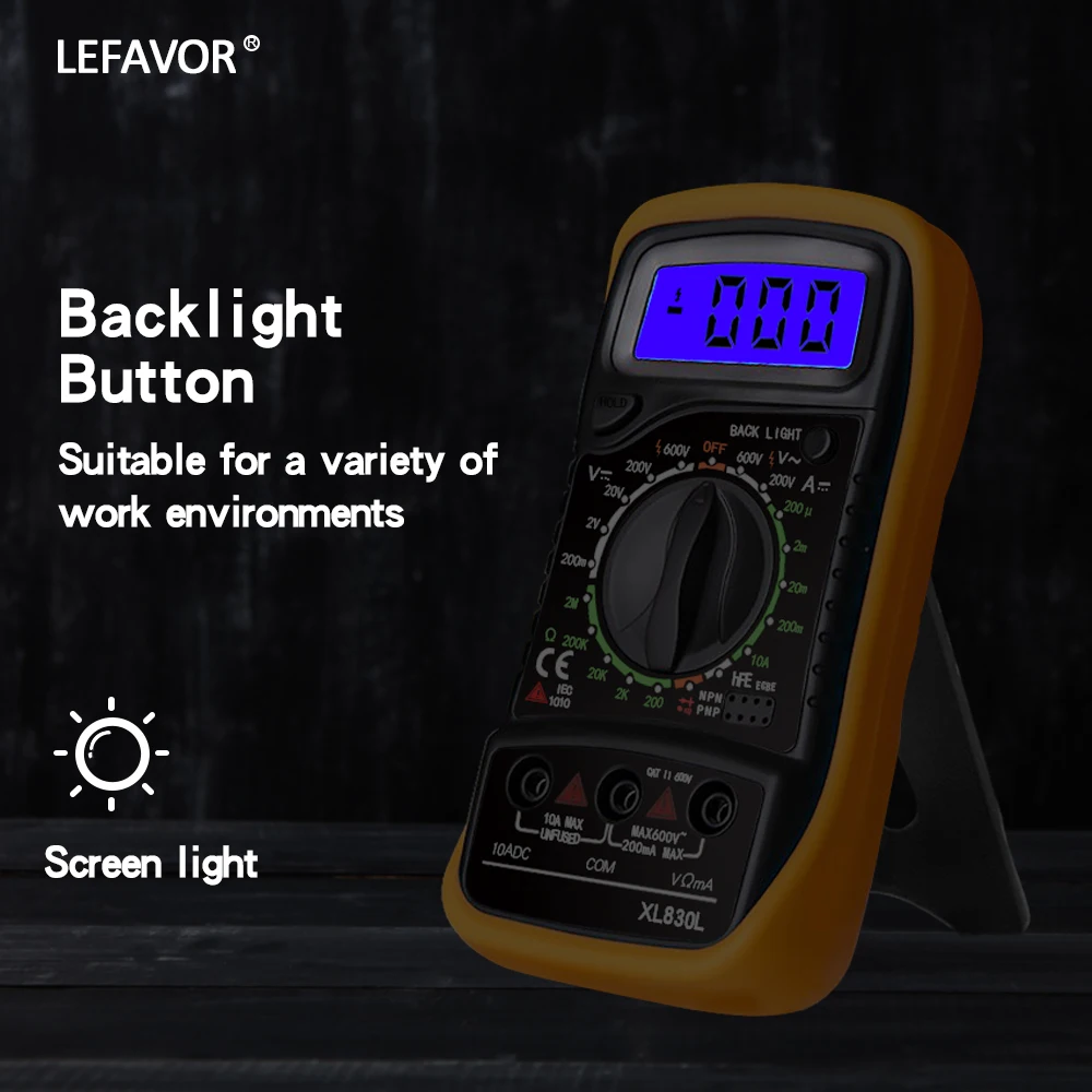 XL830L Handheld Digital Multimeter LCD Hintergrundbeleuchtung Tragbare AC/DC Amperemeter Voltmeter Ohm Spannung Tester Meter Multimetro – Detail 10
