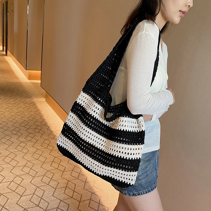 Handwoven Beach Crochet Bag for Women Lightweight Knitted Tote Handbag Summer Shopping Travel Shoulder Purse