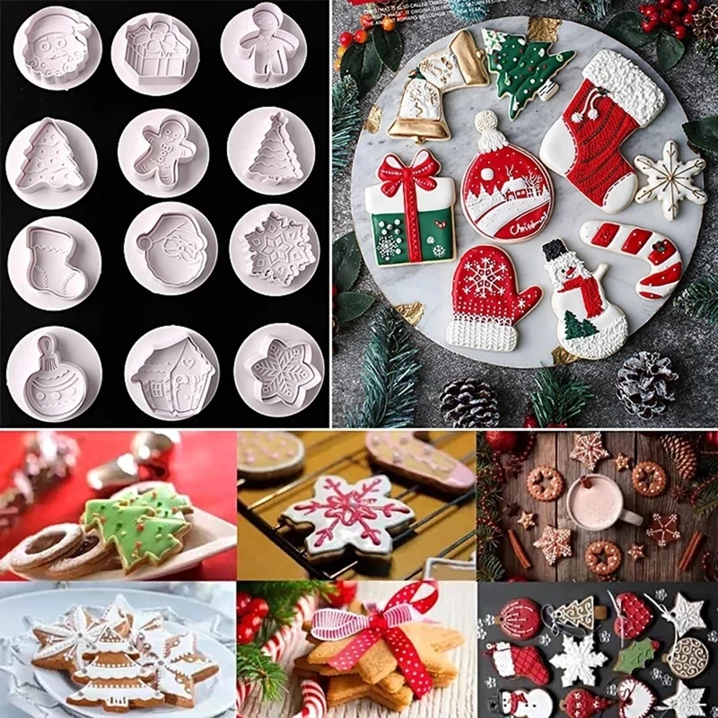

Christmas Snowflake Santa Claus Cookie Cake Plunger Cutter Baking Mould Stamp Biscuit DIY Xmas New Year Kitchen Decorating Tools