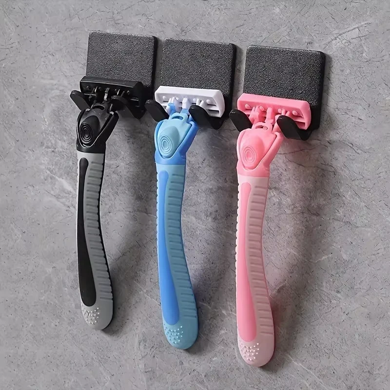 กาวมีดโกนติดผนังห้องน้ําสําหรับฝักบัว Hooks Rack Gillette เครื่องโกนหนวดโกนหนวดผู้ถือตะขอพลาสติกสีดํา 1