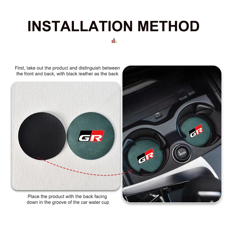 2Pcs Car Water Cup Mat Coaster Non-Slip Pad Auto Accessories cup holder coasters,car coaster pads For Toyota GR Sport Gazoo Racing Yaris 86 Corolla Hilux Supra