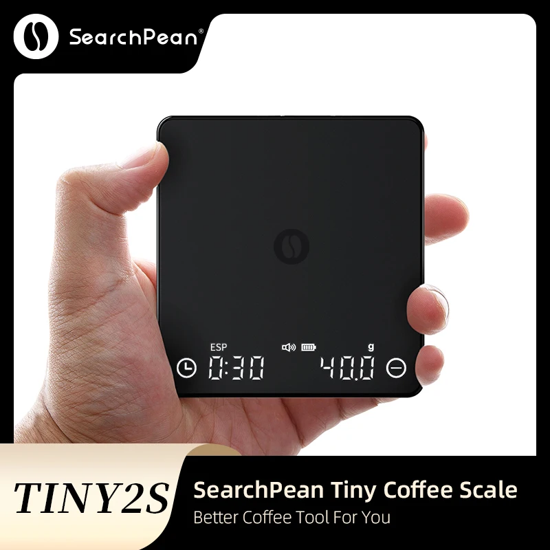 SearchPean Tiny2s 에스프레소 커피 주방 체중계 및 케이스 미니 스마트 타이머, USB 2kg/0.1g/oz/ml, 무료 배송 패드, 남녀공용 선물 
