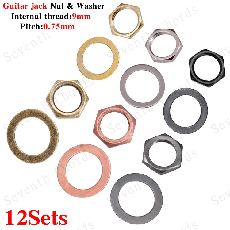 

12 Sets 9mm Electric Bass Guitar Nut Washer For Input Output Jack - M9 Bass Guitar Socket Nut Gasket