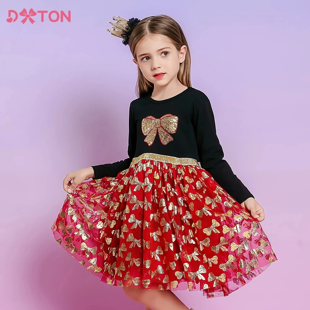 DXTON Girls Birthday Dress Kids New Year Party Princess Dresses Girls Autumn Winter Gift Costumes Children Clothing 3-12 Years
