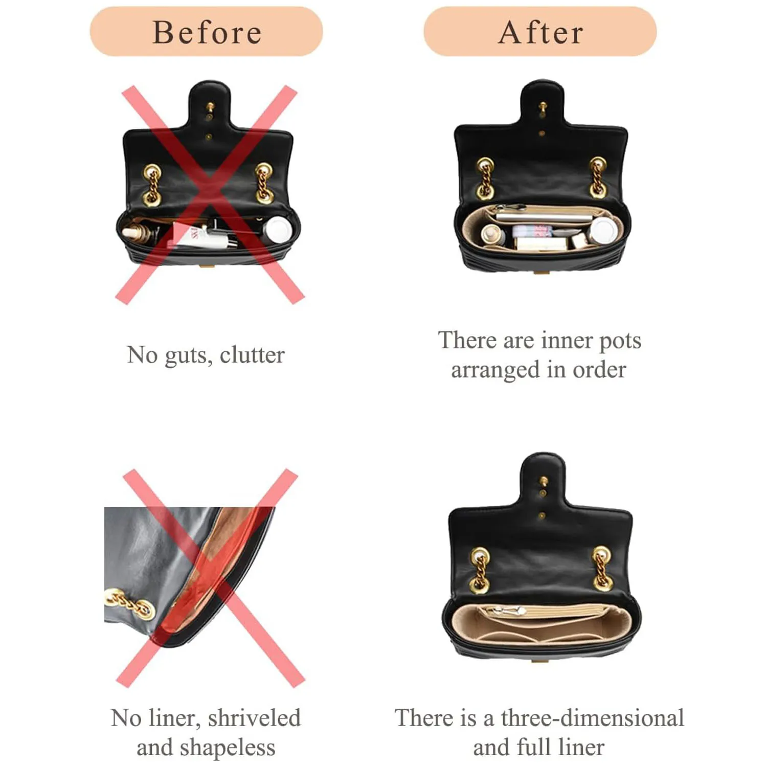 Felt Cosmetic Bag Insert Organizer fit Matelasse Shoulder Bag Timid Bag Storage,Finishing Inner Bag Liner for Longchamp Mini Bag 4