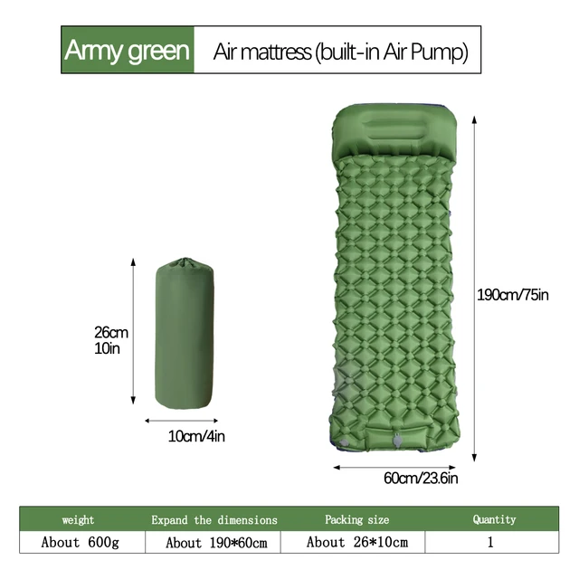 Outdoor Camping Inflatable Mattress Sleeping Pad with Built-In Pillow & Pump – Ultralight Air Mat for Hiking, Backpacking, and Travel 4