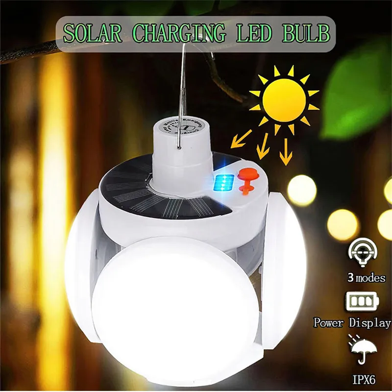 Solar Outdoor Folding Light Portable Rechargeable Waterproof LED Bulb Search Lights Camping Garden Lights Torch Emergency Lamp t5180 remote control vehicle searchlight off road vehicle ceiling lamp led remote search lamp 360 ° rotation