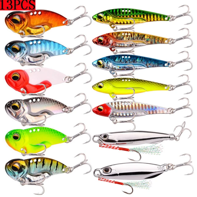 13PCS Metal Vib Set Different Colors Vibration Bait Winter Fishing Lure Set  20g Artificial Hard Baits