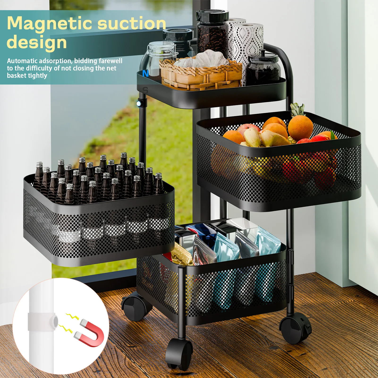 Multi-functional Storage Rack Vegetable Fruit Basket Removable Rotating Kitchen Shelving Shelf Rotating Trolley Furniture Home