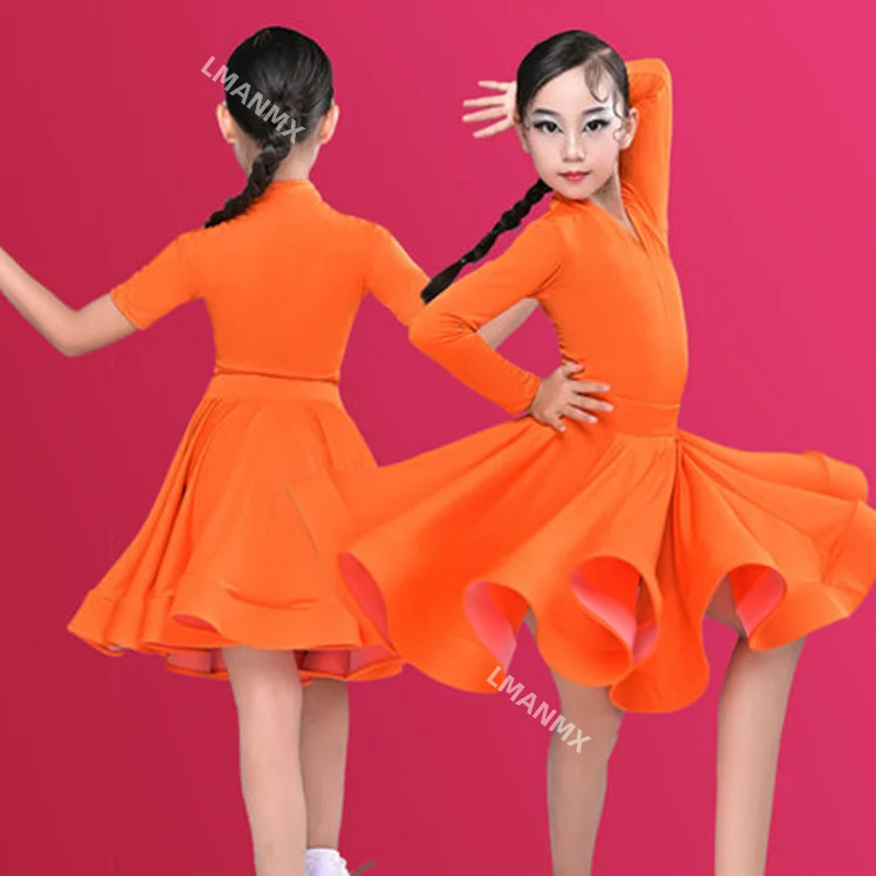 Girls Professional Latin Dancing Dress Kids Ballroom Salsa Dance Wear Clothing Children's Competitions Latin Stage Wear Clothes dance dress
