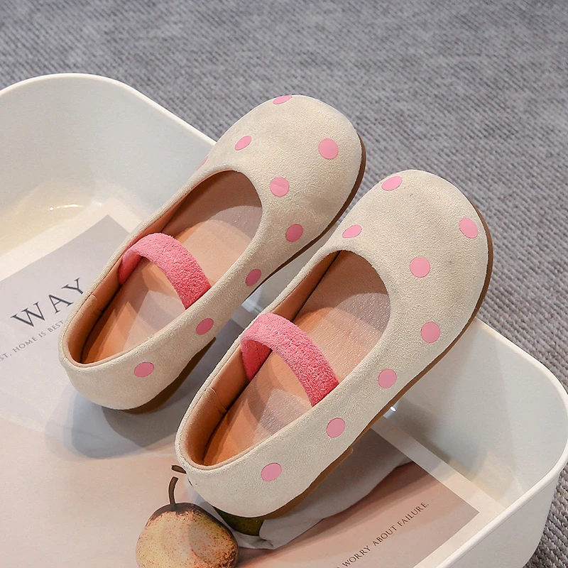 Girl's Princess Shoes Polka Dots Colorful Elastic Band Children Ballet Flats Spring Shallow Leisure Spring Kids Shoe 23-36
