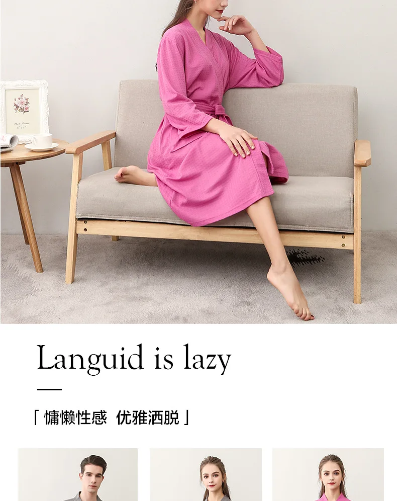 Waffelgewebter Bademantel, minimalistischer nordischer Stil, Paar-Robe, Spa-Robe mit Gürtel, mehrfarbig, lockere Passform, Loungewear für Männer und Frauen – Detail 11