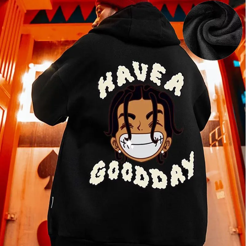 Hooded sweater men's trendy brand large size M-8XL men's autumn and winter style plush and thick fat hip-hop pullover jacket