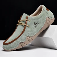 New 2024 Autumn Handmade Leather Casual Men Shoes Design Fashion Sneakers Man Loafers Breathable Low Top Flat FootWear Driving 1