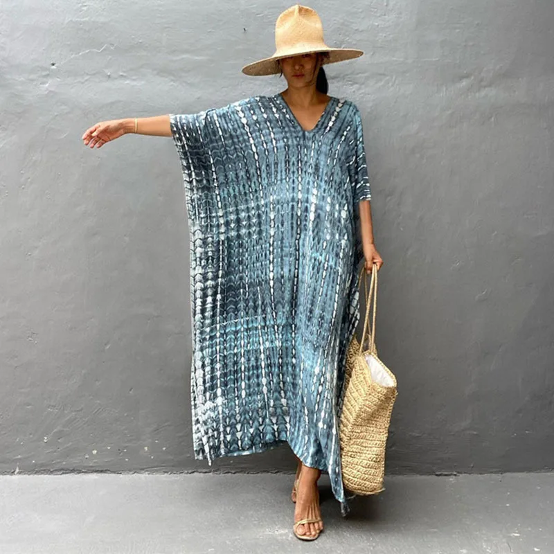 Fashion Casual Striped Print Long Dresses Women Bohemian V-neck Bat Sleeve Loose Slit Beach Dress Summer New Beachwear Vestidos 51 Fashion Casual Striped Print Long Dresses Women Bohemian V-neck Bat Sleeve Loose Slit Beach Dress Summer New Beachwear Vestidos