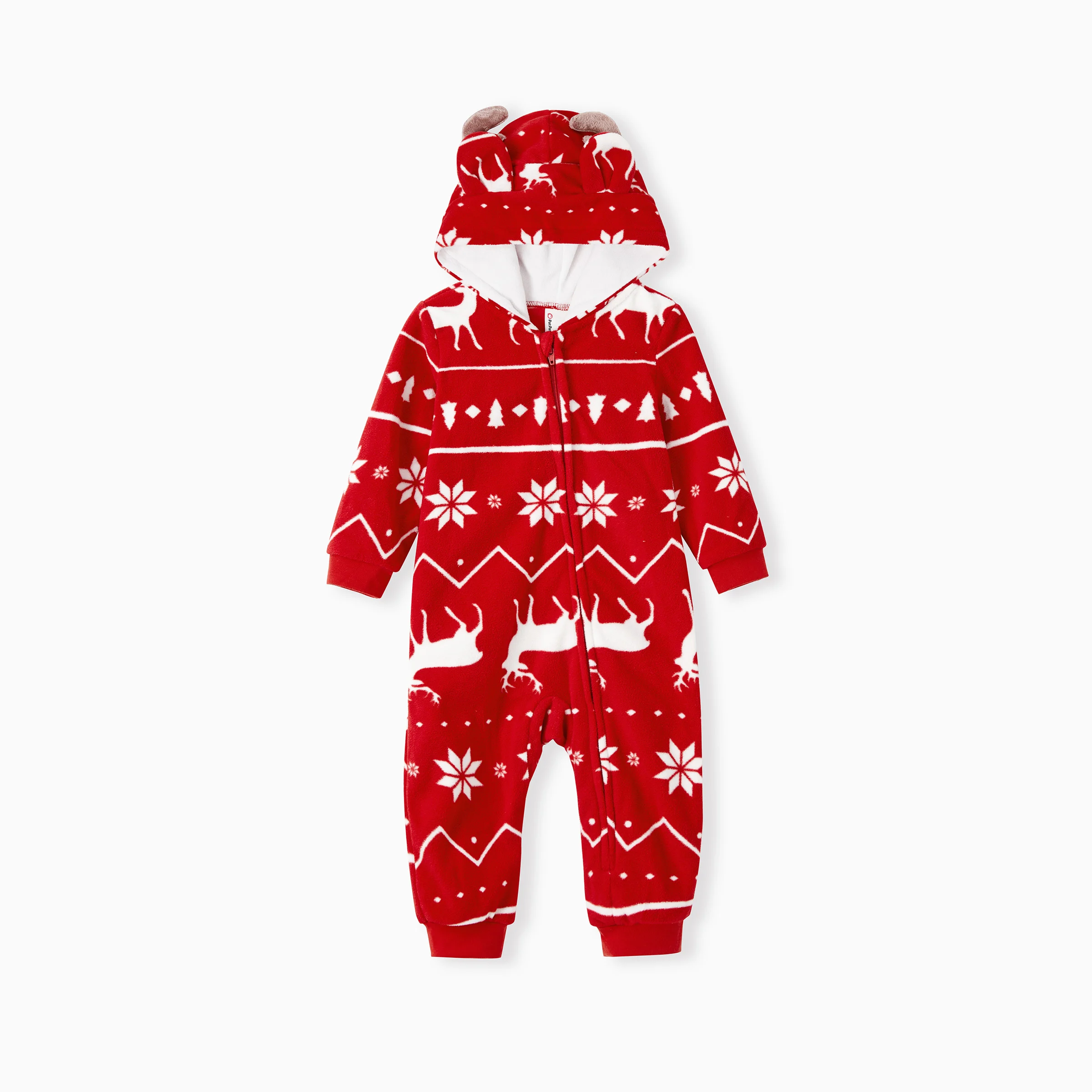 thumbnail image 1 of Pijamas navideños PatPat de forro polar con estampado de reno en 3D y astas, monos a juego para toda la familia, 1 of 5