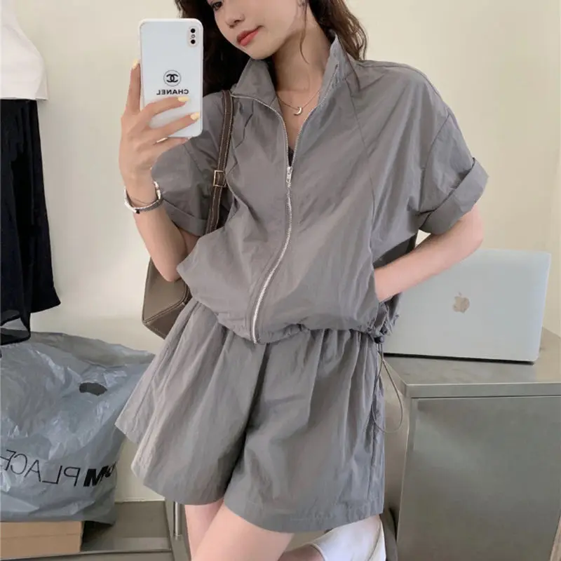 Summer New Chinese Leisure Sports Set Women's 2024 Loose Pink Sunscreen Clothes Light and Thin Shorts Two Piece Set for Woman