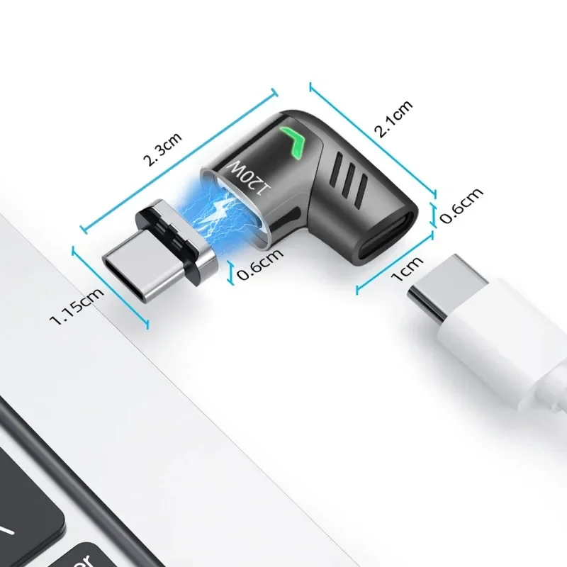 자석식 120W USB C to Type C 어댑터 고속 충전 마그네틱 컨버터 (직각) 휴대폰, 태블릿, 아이패드, 노트북용 USB 컨버터