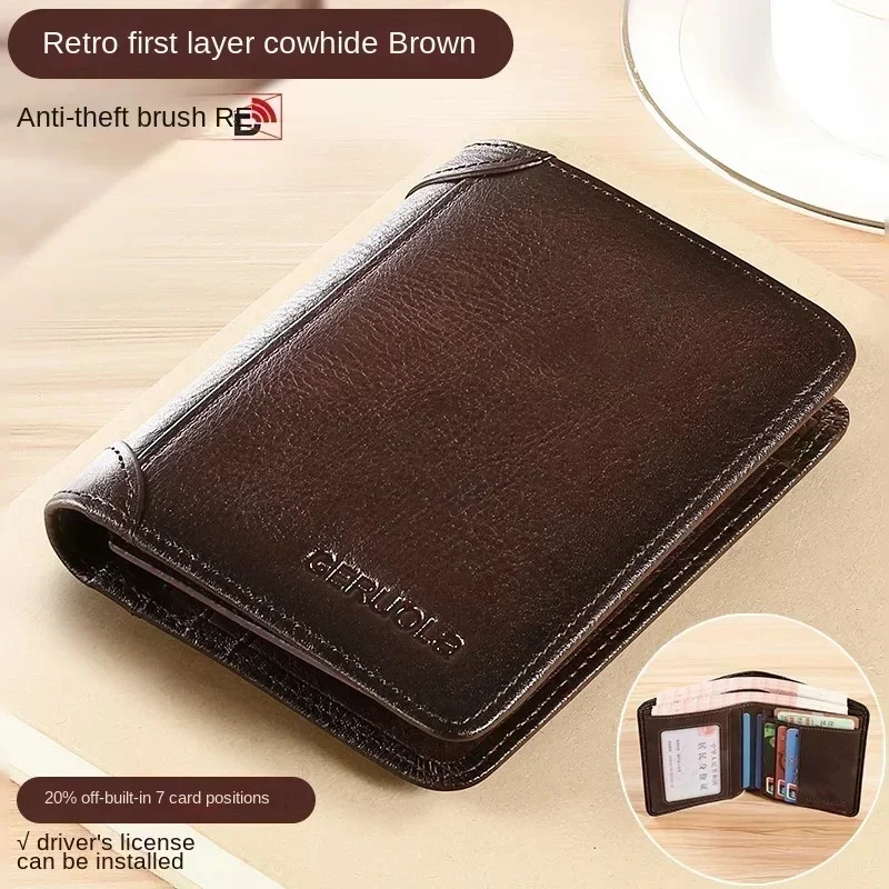 Premium Genuine Leather RFID Blocking Trifold Men's Wallet with ID Window and Card Holder