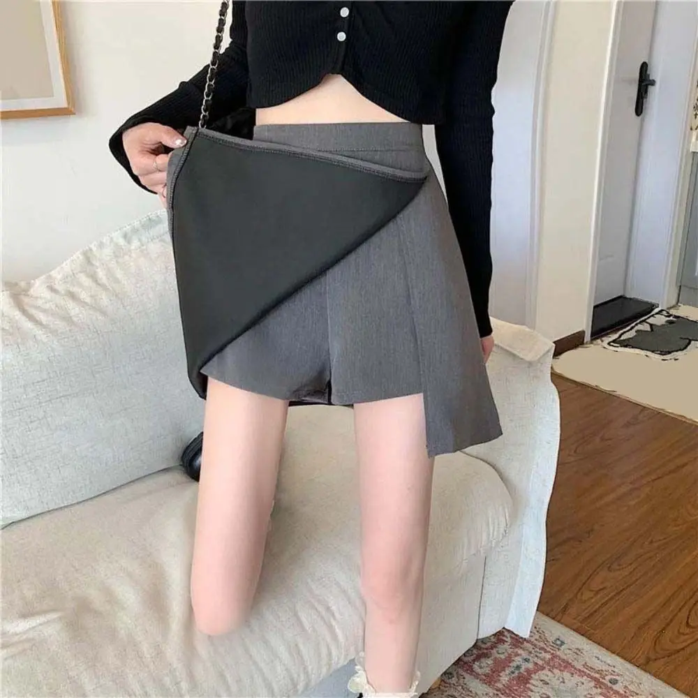 Korean Style Slit Women's A-line Skirt Asymmetric Y2K Mini Shorts Skirt Spicy Girl Style Skirt with Safety Shorts Party