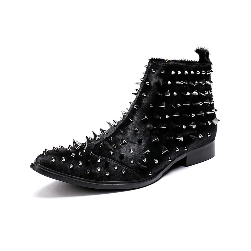 

2024 new high-style high-top riding boots men's european-style horse hair plus wool warm pointy leather shoes casual and casual