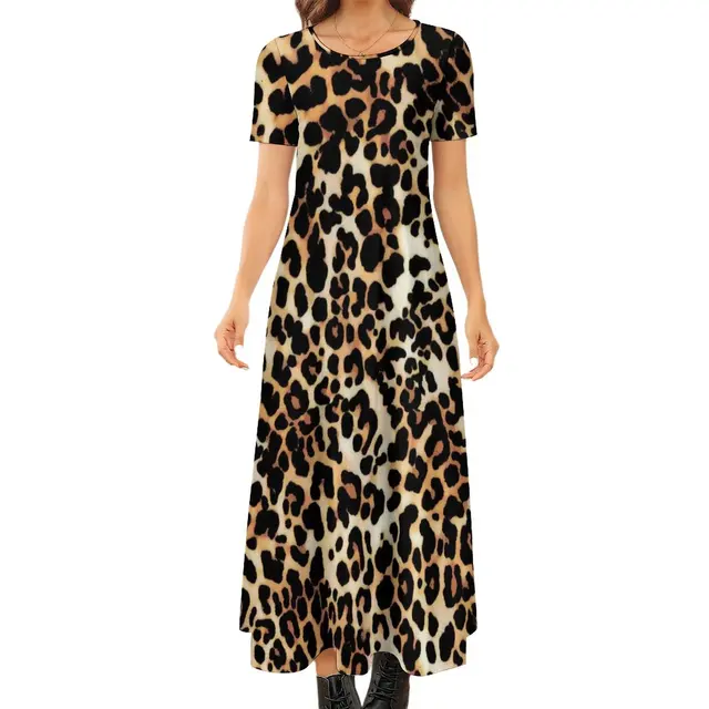Gold Leopard Print Dress Red White 