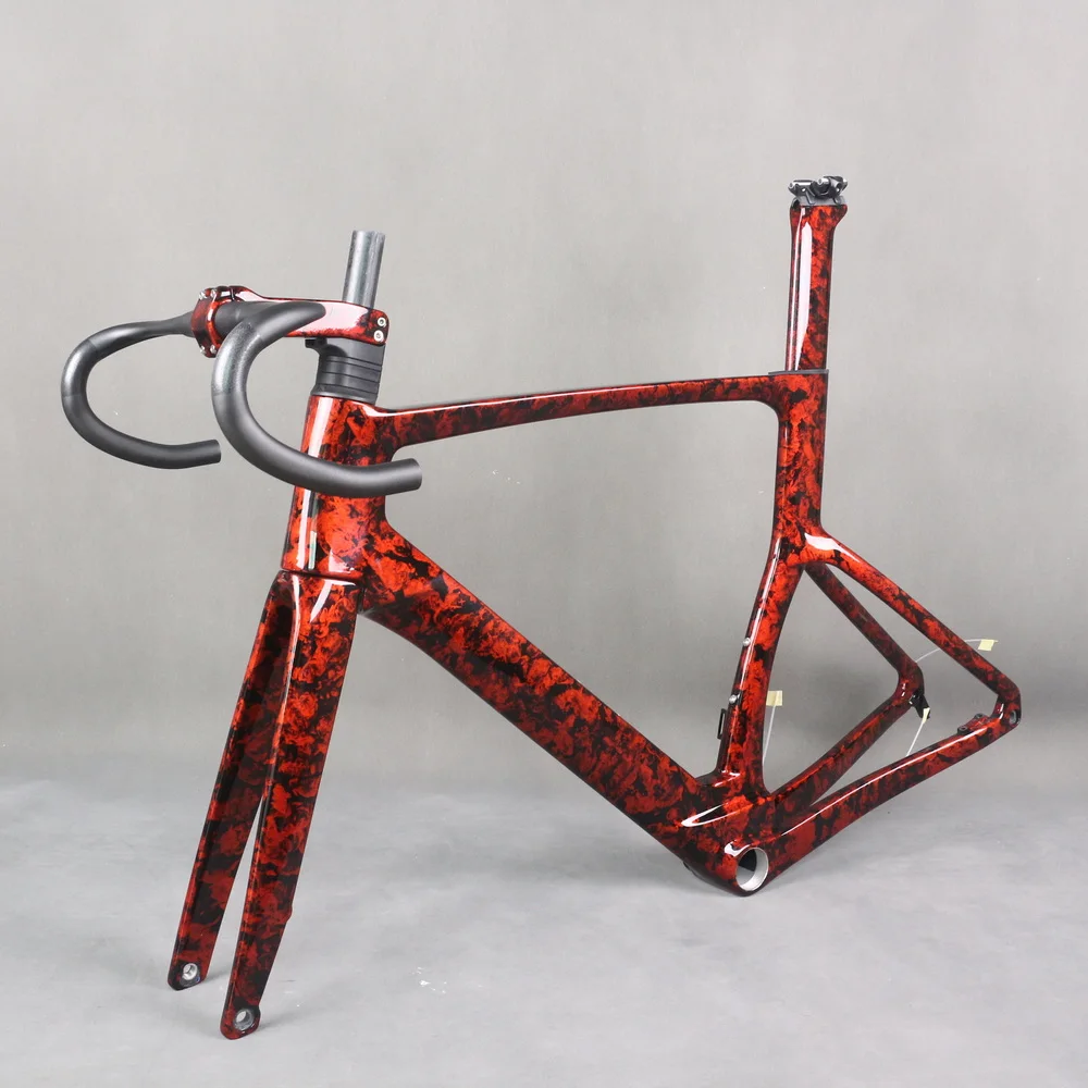 Red Water Ripple Paint Carbon Fiber Disc Brake Road Bike Frame TT